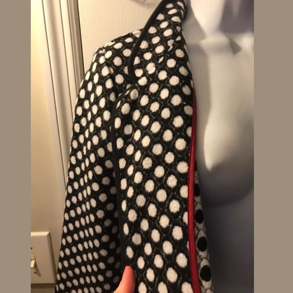 CHICO’S Polka Dot Plush Jacket Coat Black White Open Front Pockets Classic Soft - Picture 4 of 9